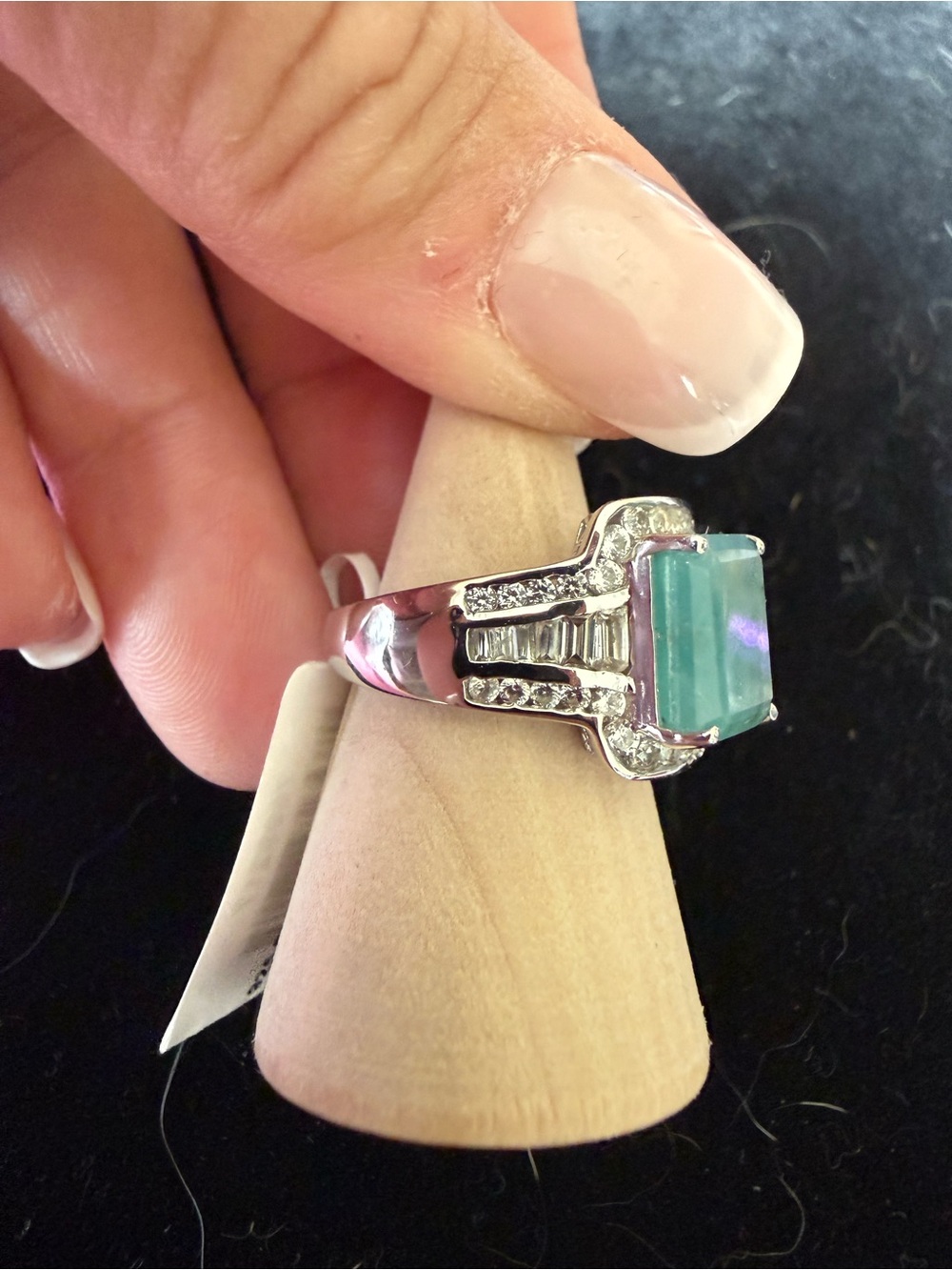 Premium Grandidierite & White Zircon 5 ctw Ring in Platinum Over Sterling Silver - Picture 2 of 10